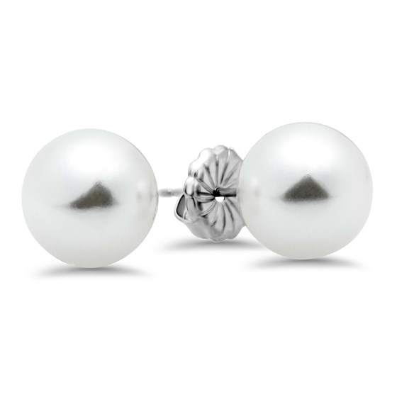 Sterling Silver 10-11 mm White Shell Bead Pearl Stud Earrings Sterling Silver 10-11 mm White Shell Bead Pearl Stud Earrings